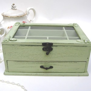 Wooden Jewelry Box Light Green Shabby Chic home decor, Buy 1 From The Shop And Get 1 Small Gift , jewelry box for women image 2