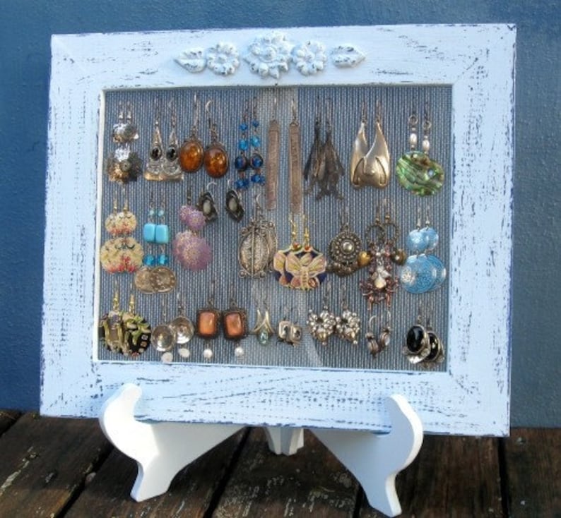 Earring Holder On A Stand , Light Blue Shabby Chic Earring Display ,Jewellry Display , 25 40 Earrings image 4