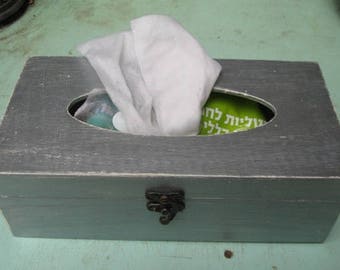 Silver Tissue box, Shabby Chic wooden tissue box cover, napkin storage box,