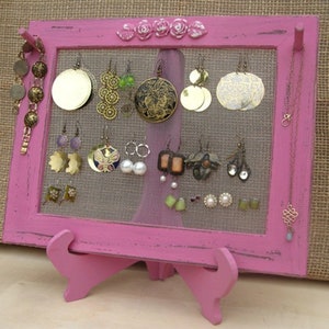 Earring Holder On A Stand / Royal Fuchsia Shabby Chic / 25 40 Earrings / 6-10 Necklaces Buy 1 Item From The Shop And Get 1 Small Gift image 4