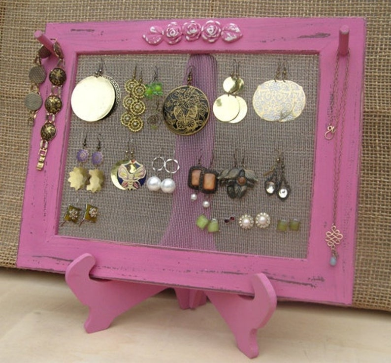 Earring Holder On A Stand / Royal Fuchsia Shabby Chic / 25 40 Earrings / 6-10 Necklaces Buy 1 Item From The Shop And Get 1 Small Gift image 4