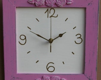 Shabby Chic Wall Clock Dark Pink & Cream  wall Decor