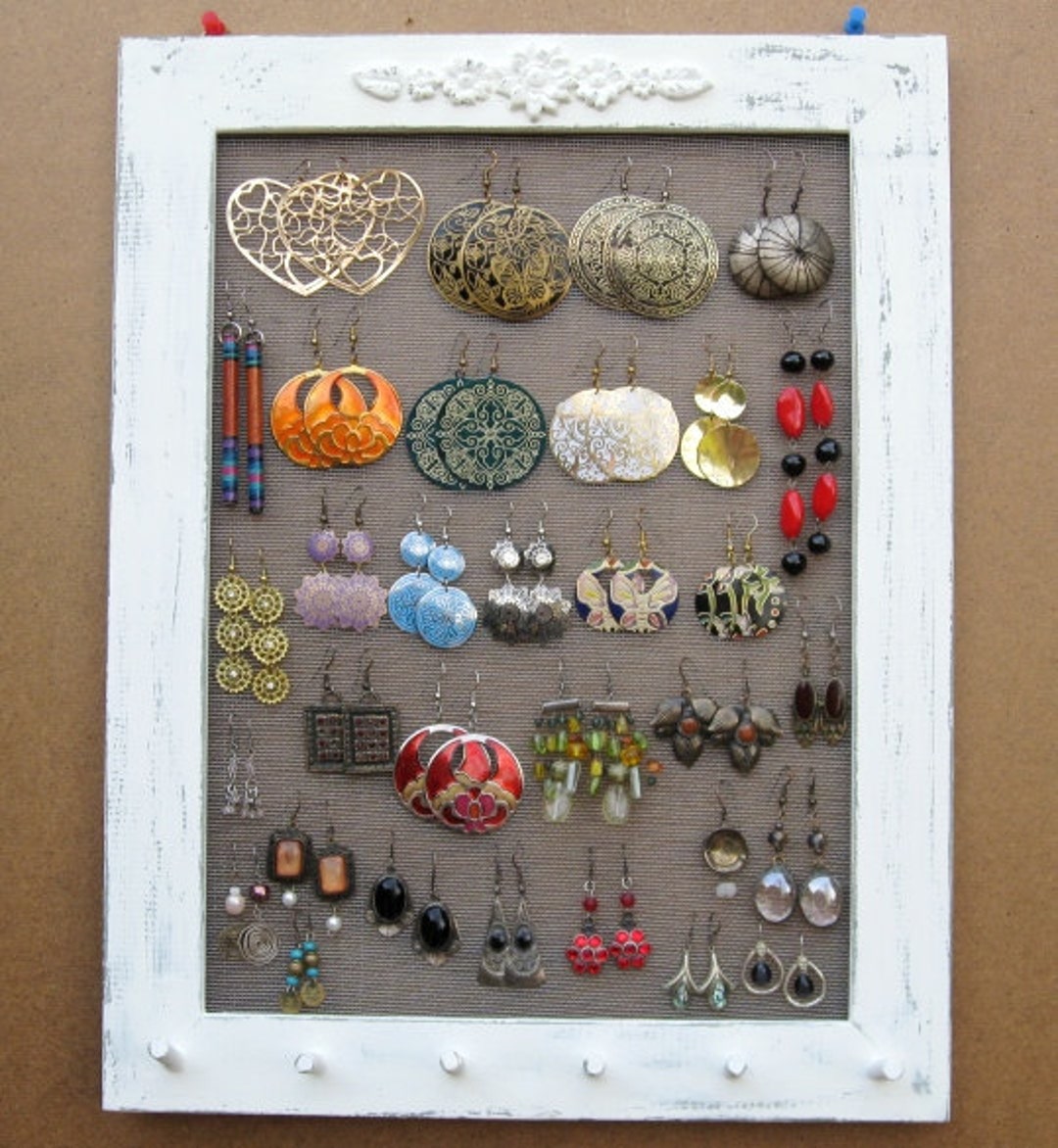 Cream Hand Painted JEWELRY ORGANIZER RACK Organizer Shabby Chic / 40 ...