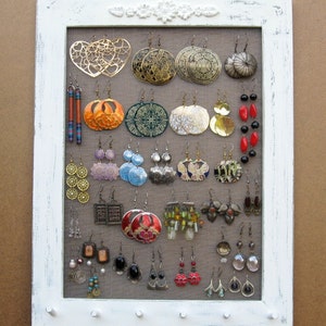 Cream Hand Painted JEWELRY ORGANIZER RACK Organizer Shabby chic / 40 - 50 Earrings / 24 - 36 Necklaces