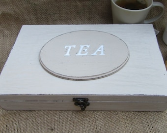 Beige Tea box Shabby Chic Home Decor, Tea bag box, wooden tea box, tea cabinet