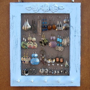 JEWELRY DISPLAY RACK Light Blue Shabby Chic, jewelry wall organizer / 25 40 Earrings / 20 30 Necklaces image 1