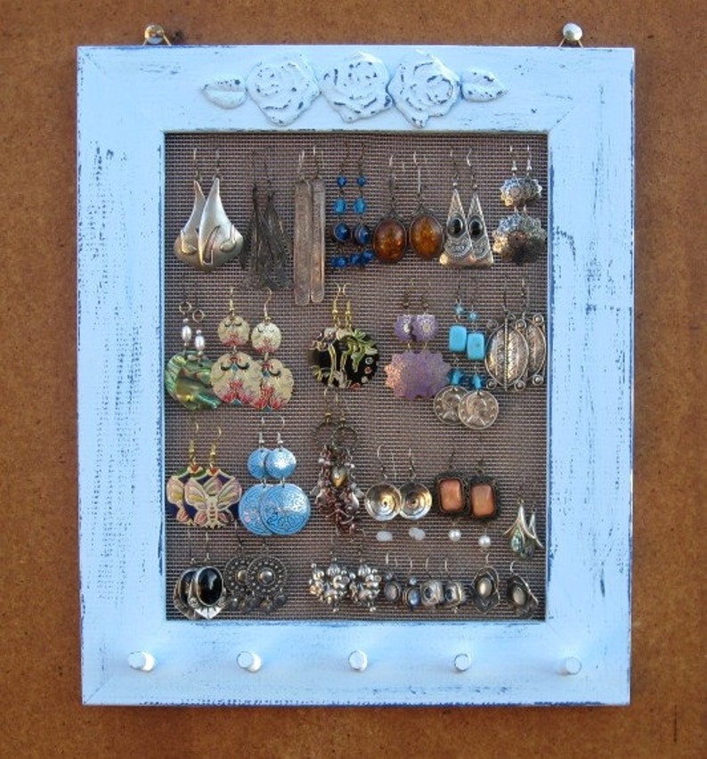 JEWELRY DISPLAY RACK Light Blue Shabby Chic, jewelry wall organizer / 25 40 Earrings / 20 30 Necklaces image 1