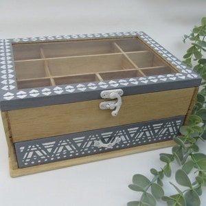 Natural Wood and Grey with White decoration BoHo, Modern Ethnic Jewelry BoxDisplay Buy And Get 1 Small Gift image 1