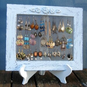 Earring Holder On A Stand , Light Blue Shabby Chic Earring Display ,Jewellry Display , 25 40 Earrings image 2
