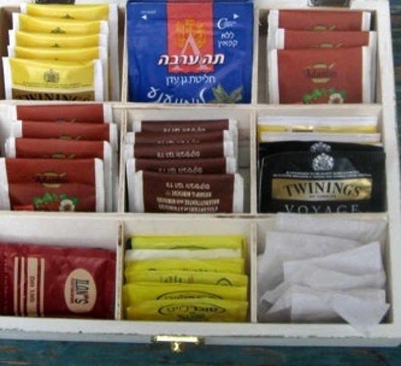Tea box cream Shabby Chic Home Decor / Tea bag box, wooden tea box, rustic tea box image 3