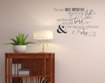 Mark Twain Wall Decal Quote Most Important Days - Vinyl Art Home Decor