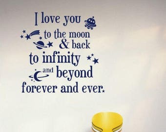 Nursery Moon and Back Wall Decals Text - Kids Wall Quotes Custom Home Decor