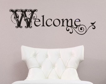 Welcome Wall Decal Vintage Sign - Vinyl Text Wall Words Stickers Art Custom Home Decor