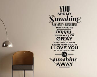 You Are My Sunshine Wall Quote Decal - Vinyl Word Art Custom Home Decor