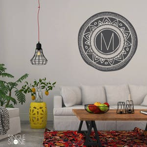 Boho Mandala Wall Decal Monogram Vinyl Wall Art Custom Home Decor image 1