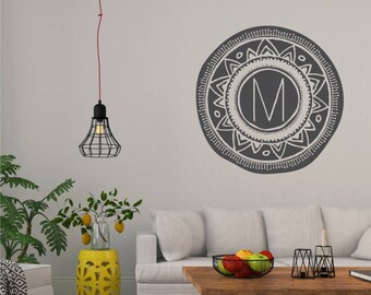 Boho Mandala Wall Decal Monogram - Vinyl Wall Art Custom Home Decor