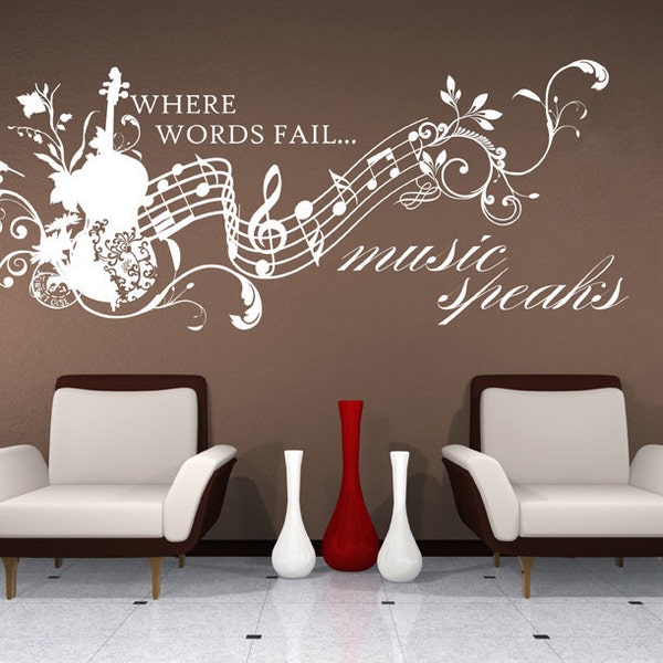 Music Wall Decals Music Speaks Collage - Vinyl Lettering Text Wall Words Stickers Art Custom Home Decor