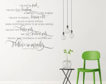 Audrey Hepburn Wall Decal Quote I Believe In Miracles - Vinyl Art Home Decor