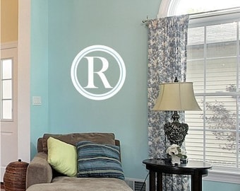 Monogram Wall Decals Simple Circle - Vinyl Text Wall Words Lettering Sticker Art Custom Home Decor
