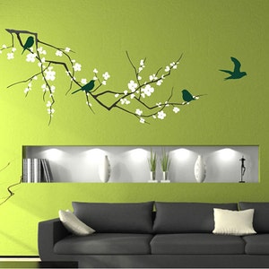 Cherry Blossom Branch Wall Decal with Birds Vinyl Wall Stickers Art Custom Home Decor image 3