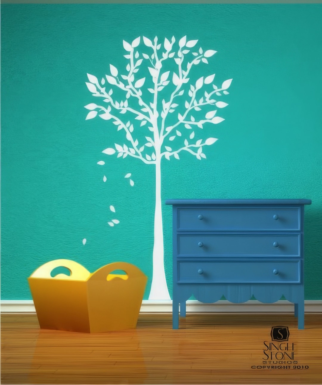Tree Wall Decal With Falling Leaves - Vinyl Sticker Art Wall Decals ...