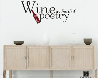 Wine is Bottled Poëzie Muursticker Citaat - Vinyl muurstickers Art Kitchen Home Decor