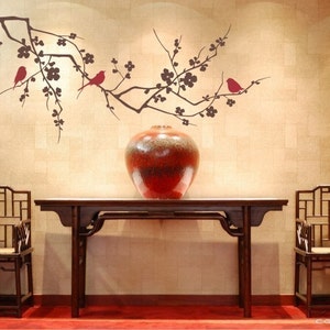 Cherry Blossom Branch Wall Decal with Birds Vinyl Wall Stickers Art Custom Home Decor image 2