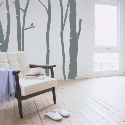Juego de vinilos decorativos de abedules para pared - Adhesivos de pared de árboles para decoración personalizada del hogar