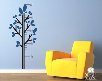 Leafy Tree Growth Chart Wall Decal: Nursery Decor Vinyl Sticker