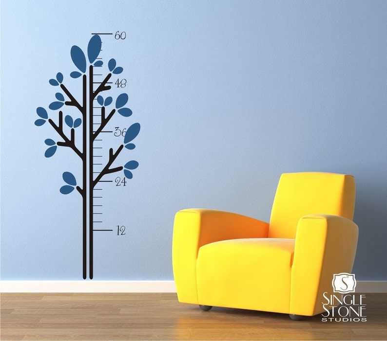 Nursery Growth Chart Wall Decals Leafy Tree Vinyl Stickers Art Wall Decal Custom Home Decor image 1