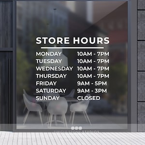 Customized Storefront Hours Decal -Store Hours Decal - Business Window Decals