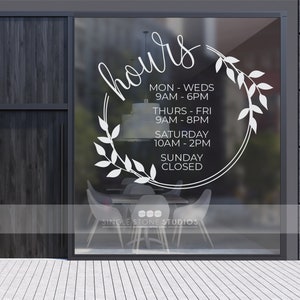 Customized Storefront Hours Floral Decal - Custom Store Hours - Business Window Decals