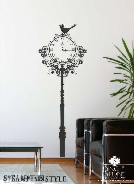 Calcomanía de pared con reloj Steampunk: vinilo con texto en la
