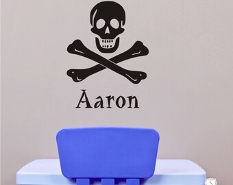 Nursery Pirate Wall Decals Skull and Crossbones - Personalized Name Vinyl Wall Stickers Art Custom Home Decor