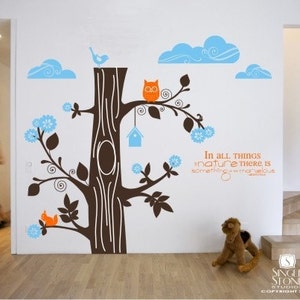 Nursery Tree Wall Decals Marvelous Nature Kit Vinyl Text Wall Words Stickers Art Custom Home Decor image 1