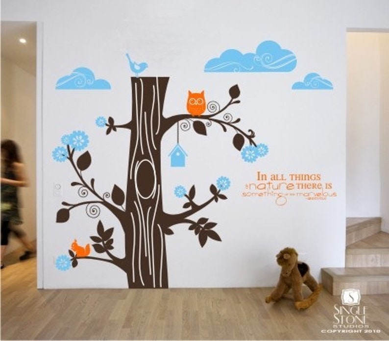 Nursery Tree Wall Decals Marvelous Nature Kit Vinyl Text Wall Words Stickers Art Custom Home Decor image 1