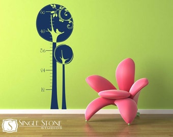 Nursery Growth Chart Wall Decal Swirly Tree - Vinyl Stickers Art Custom Home Decor