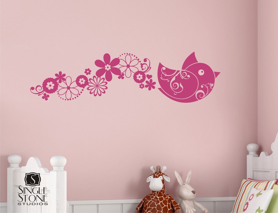 Nursery Wall Decals Bird Leave a Trail of Happiness Nursery Etsy