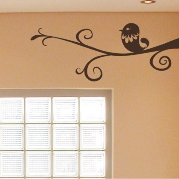Funky Birdie Bird on Swirly Branch Vinyl Wall Decals Stickers Art Graphics