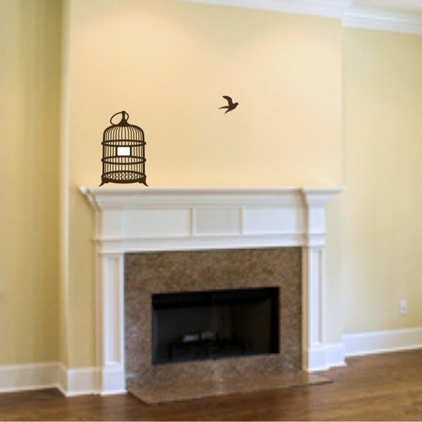Wicker Birdcage with Bird Design Vinyl Wall Decals Stickers Art Graphics 