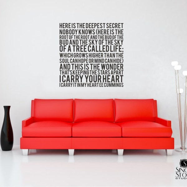 Muursticker quote ee cummings: I Carry Your Heart-vinylkunst