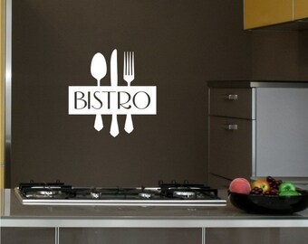Wall Decal Bistro Sign with Silverware Utensils - Vinyl Wall Stickers Art Custom Home Decor