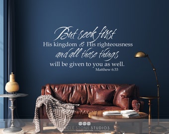 Wall Decal Bible Verse Matthew 6:33 - Vinyl Word Art Custom Home Decor