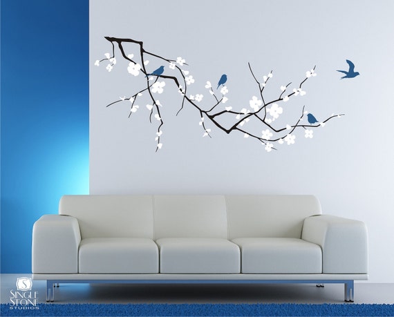 WALL STICKER FLOWER DECAL CHERRY BLOSSOM BIRDS VINYL MURAL ART