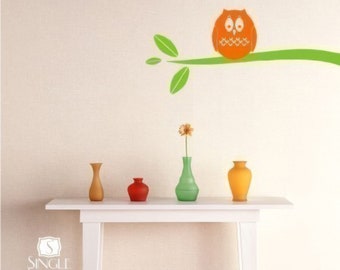Nursery Owl Wall Decal on Branch - Vinyl Wall Sticker Art Custom Home Decor