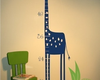 Nursery Giraffe Growth Chart Wall Decal - Nursery Vinyl Sticker Art Custom Home Decor