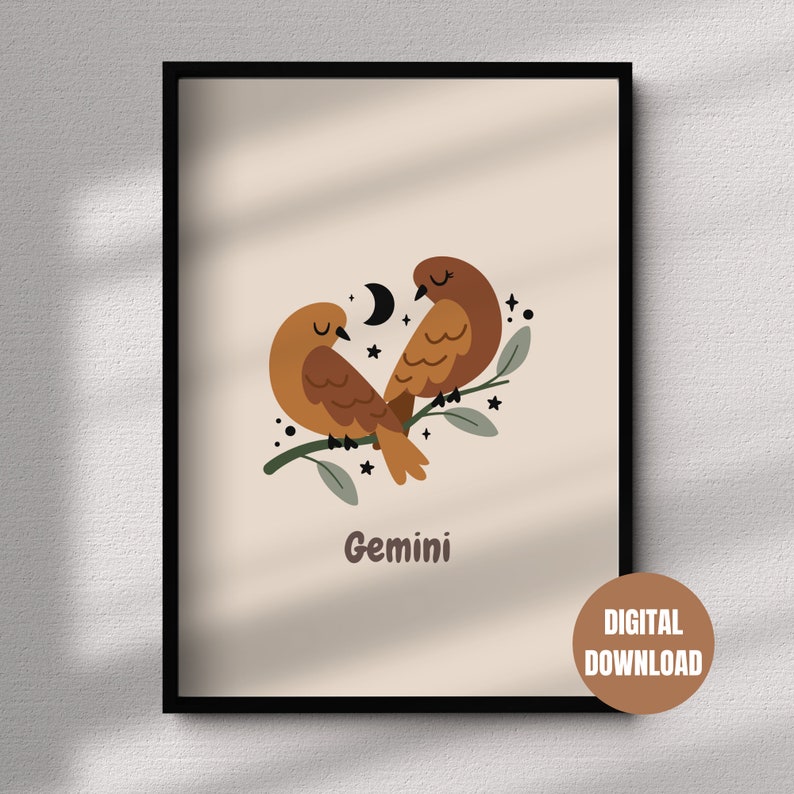 Printable Gemini Zodiac Sign Poster - Neutral Nursery, Kids Room Star ...