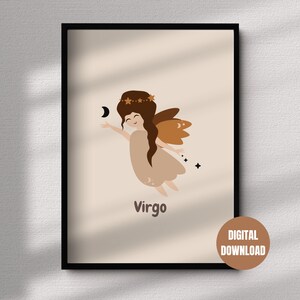 Printable Virgo Zodiac Sign Poster  - Neutral Nursery, Kids Room Star Sign, Beige Poster, Perfect Gift, Minimal Wall Art, Baby Zodiac Art