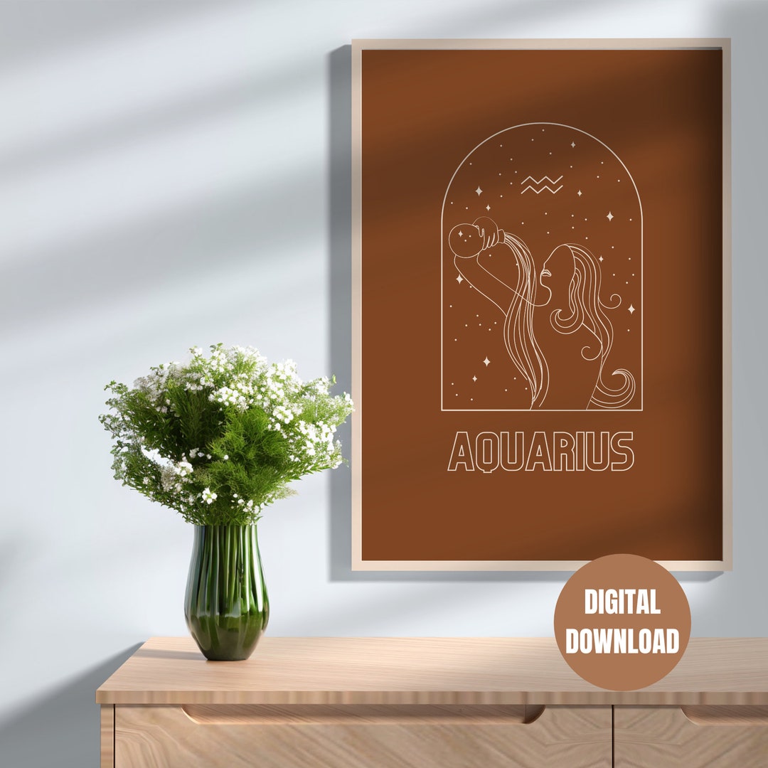 Printable Aquarius Zodiac Sign Poster Terra-cotta - Celestial Nursery ...
