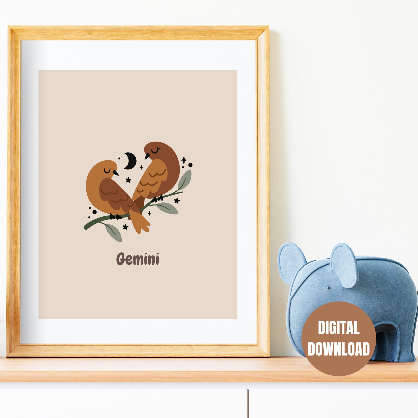 Printable Gemini Zodiac Sign Poster - Neutral Nursery, Kids Room Star ...
